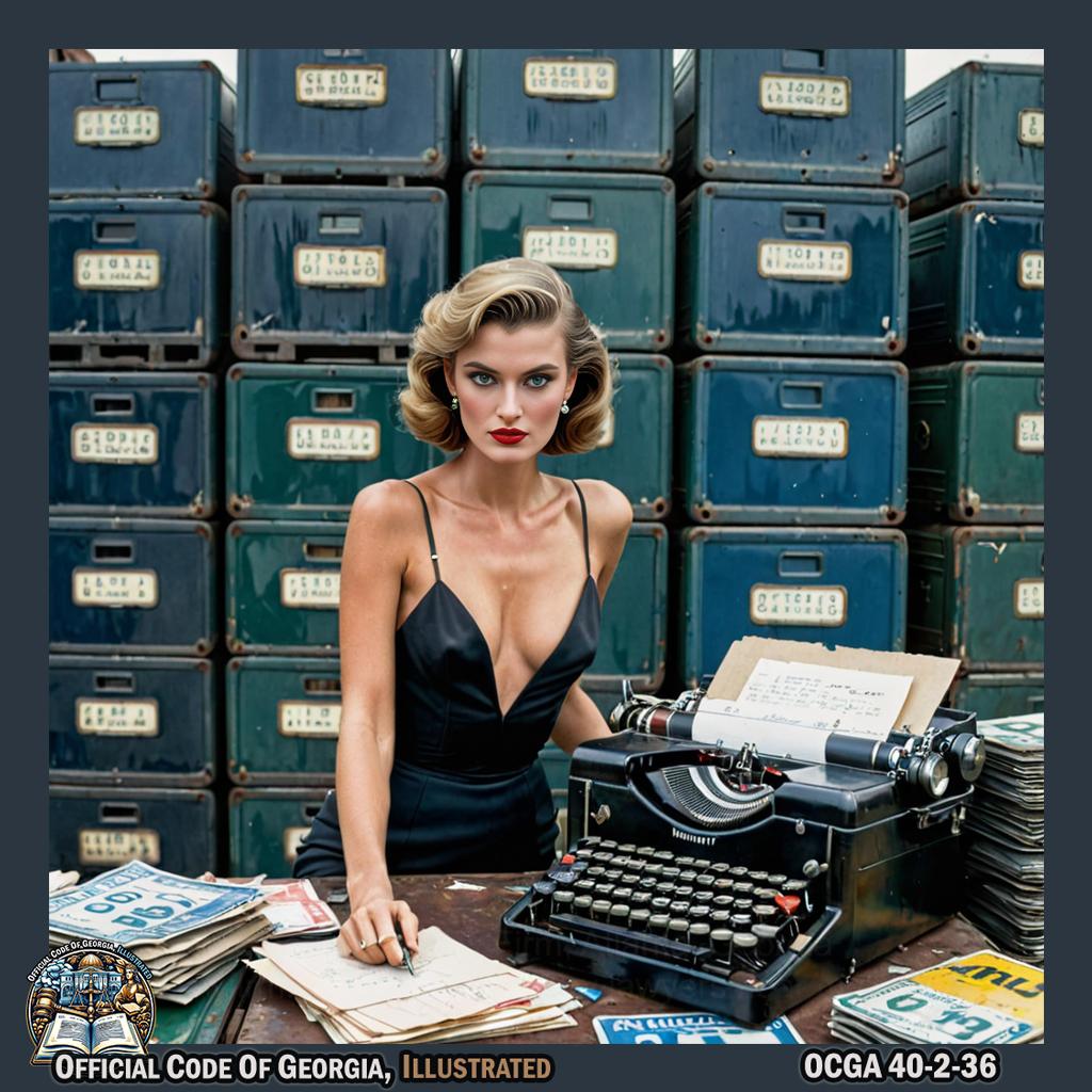 A person, dressed in luxurious attire, slowly and sensually writes a letter on a vintage typewriter while surrounded by stacks of license plates for heavy vehicles, occasionally pausing to glance seductively at the camera. -@sizzle808MAFIA